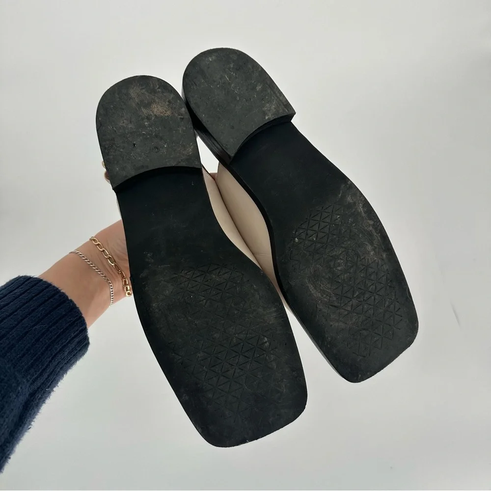 Alohas Abe Slingback Leather Loafer Mules Cream Square Toe Low Heel Size 38 7.5 - Picture 7 of 9